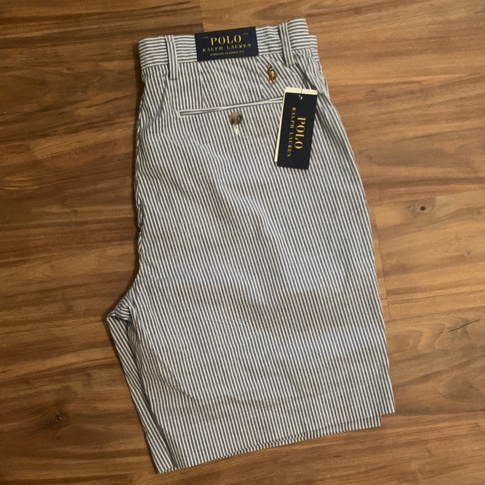 Polo by Ralph Lauren Blue and White Striped Men's Flat Front Shorts